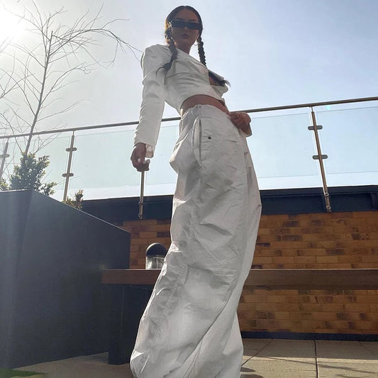 Calça Jogger Feminina de Moletom Wide Leg – Estilo Streetwear Y2K Punk Monocromático