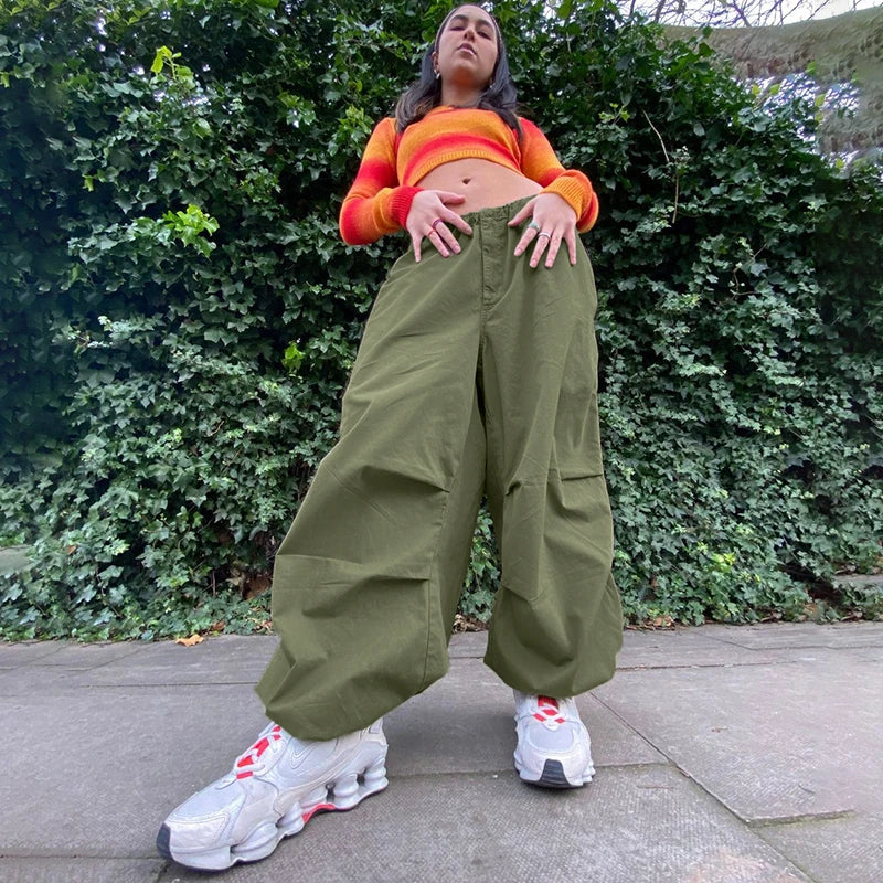 Calça Jogger Feminina de Moletom Wide Leg – Estilo Streetwear Y2K Punk Monocromático