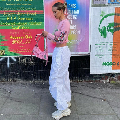 Calça Jogger Feminina de Moletom Wide Leg – Estilo Streetwear Y2K Punk Monocromático