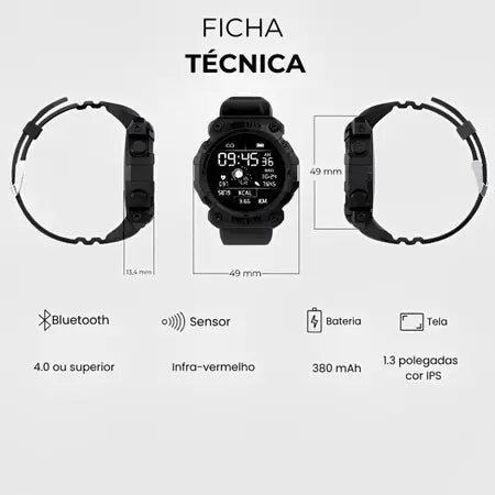 Smartwatch IP68 - Tela sensível ao toque (Bluetooth)